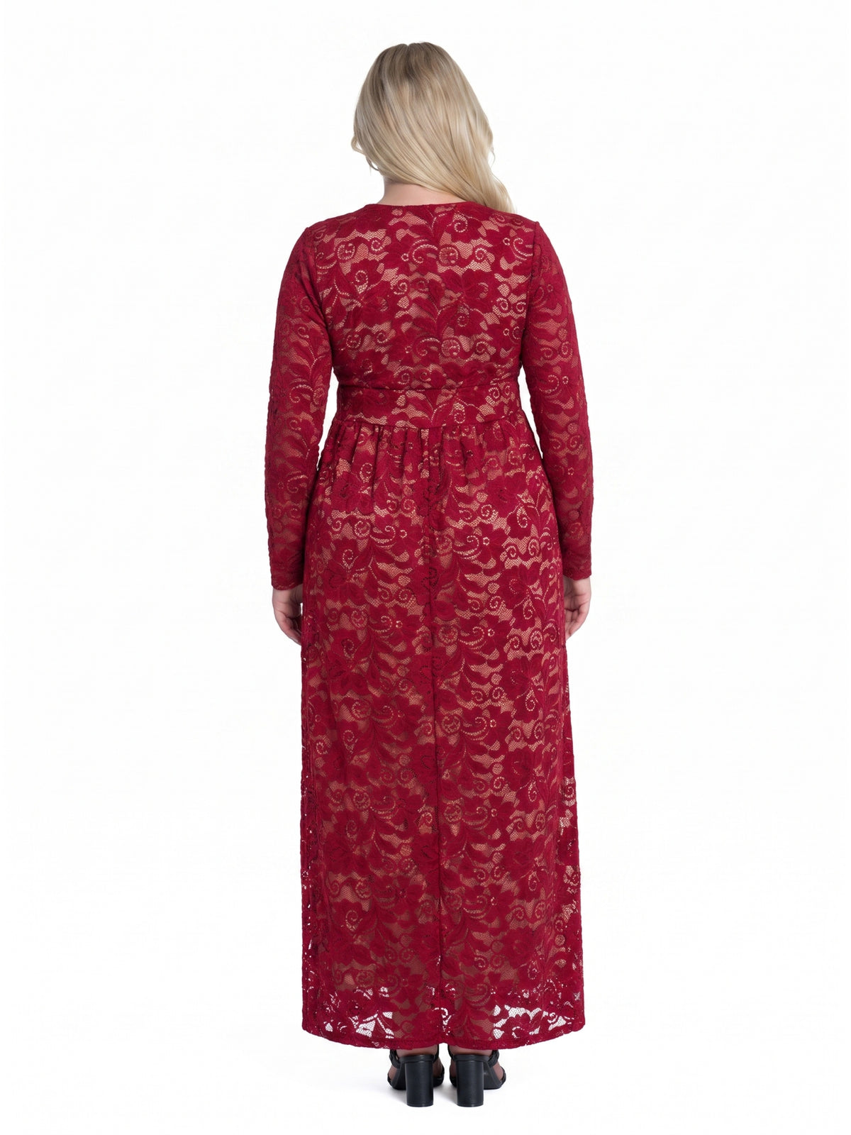 24seven Comfort Elevate Curvy Elegant V Neck Long Sleeve Floral Lace Dress