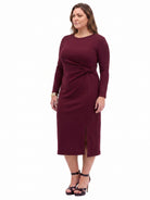 24seven Comfort Essential Curvy Long Sleeve Knot Front Midi Dress