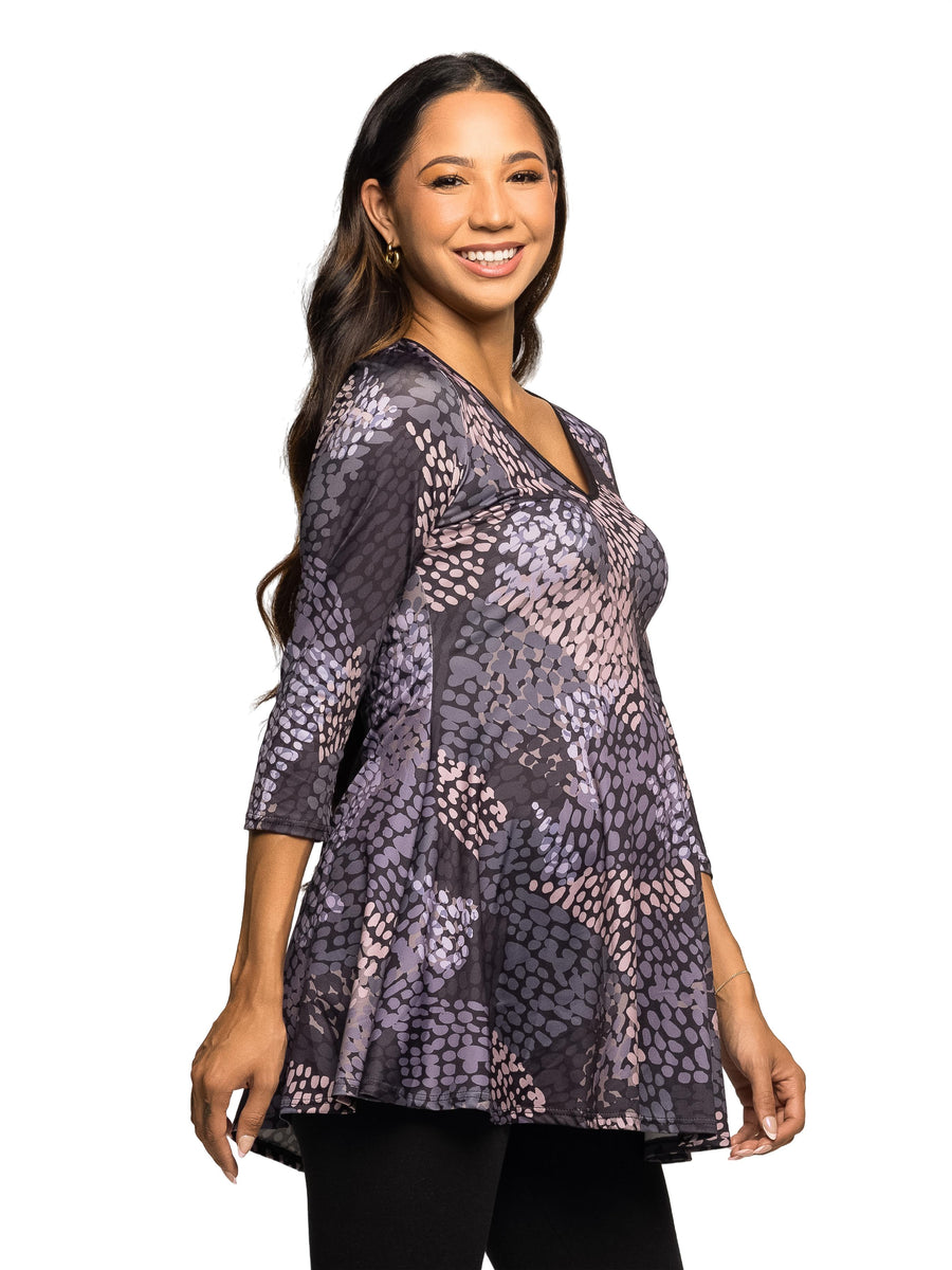 24seven Comfort Essential Maternity Grey Abstract Print V Neck Three Quarter Sleeve A Line Tunic Top