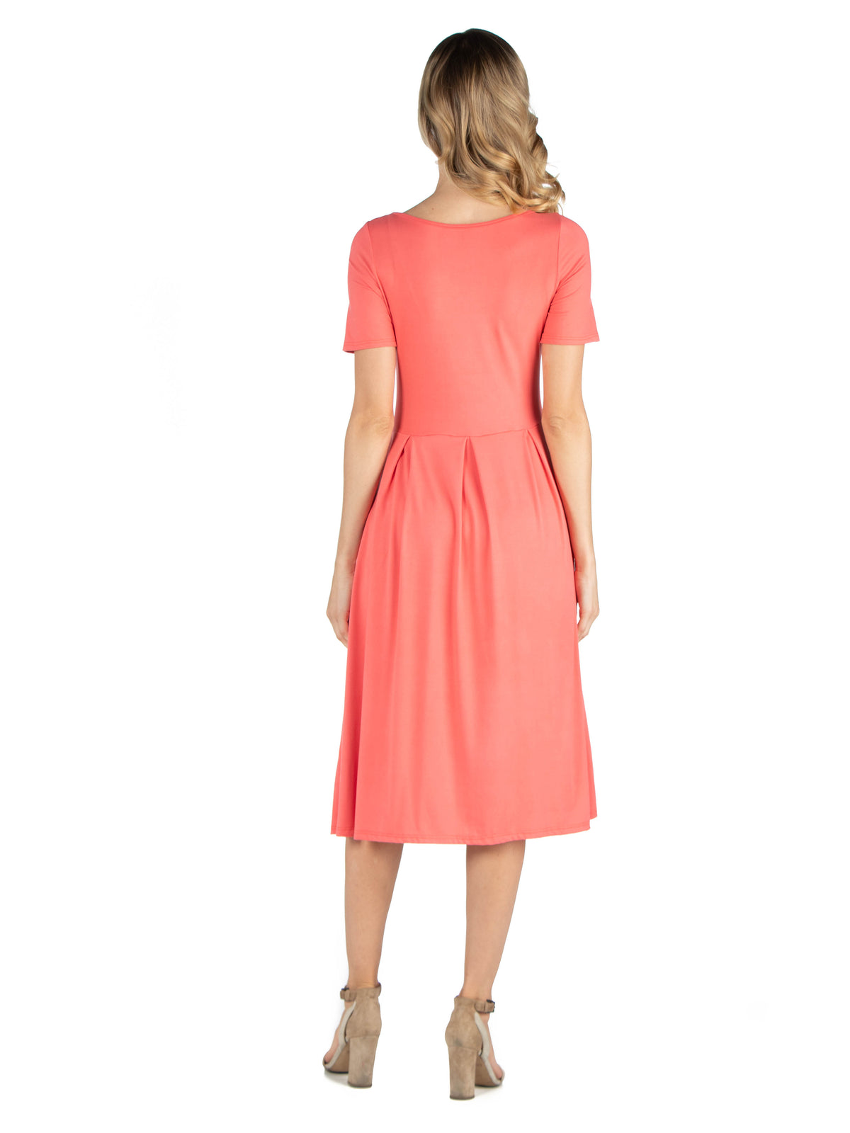24seven Comfort Essential Maternity Boat Neck Short Sleeve Pleated Pocket Midi Dress