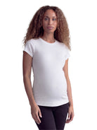 24seven Comfort Basic Maternity Ribbed Knit Round Neck Short Sleeve Top