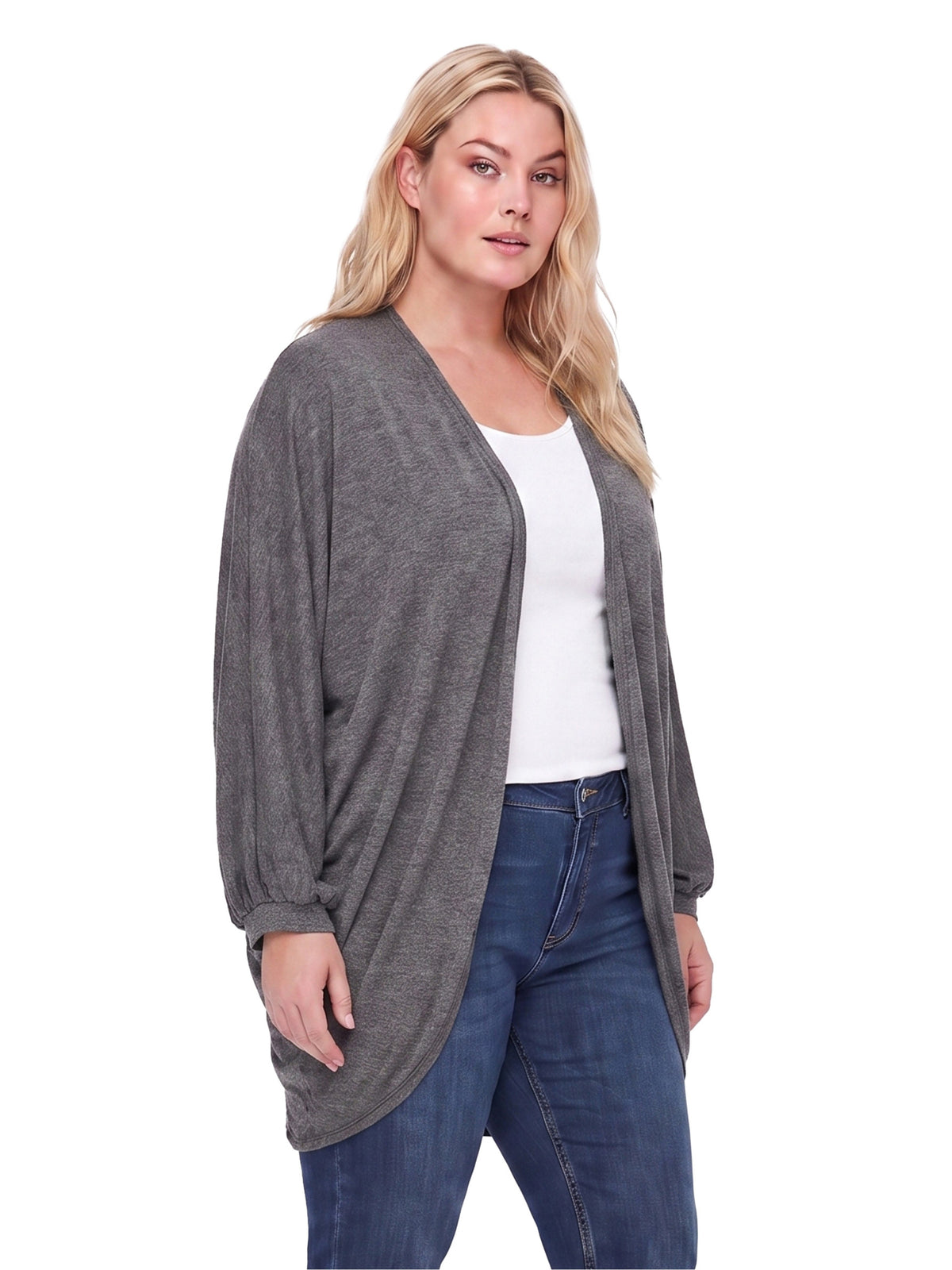 24seven Comfort Basic Curvy Soft Stretch Open Front Cardigan Jacket
