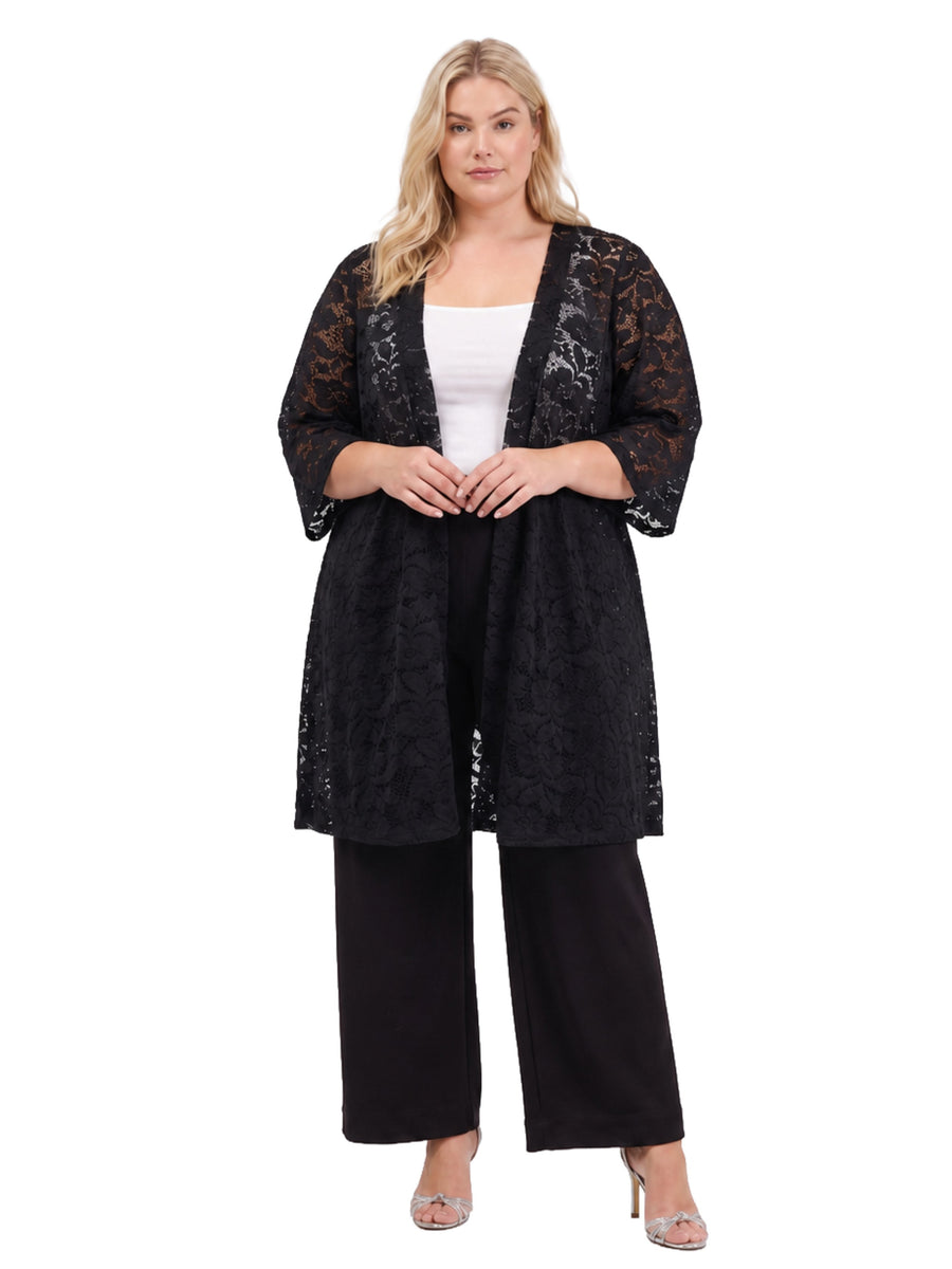 24seven Comfort Elevate Curvy Lace Open Front Three-Quarter Sleeves Jacket