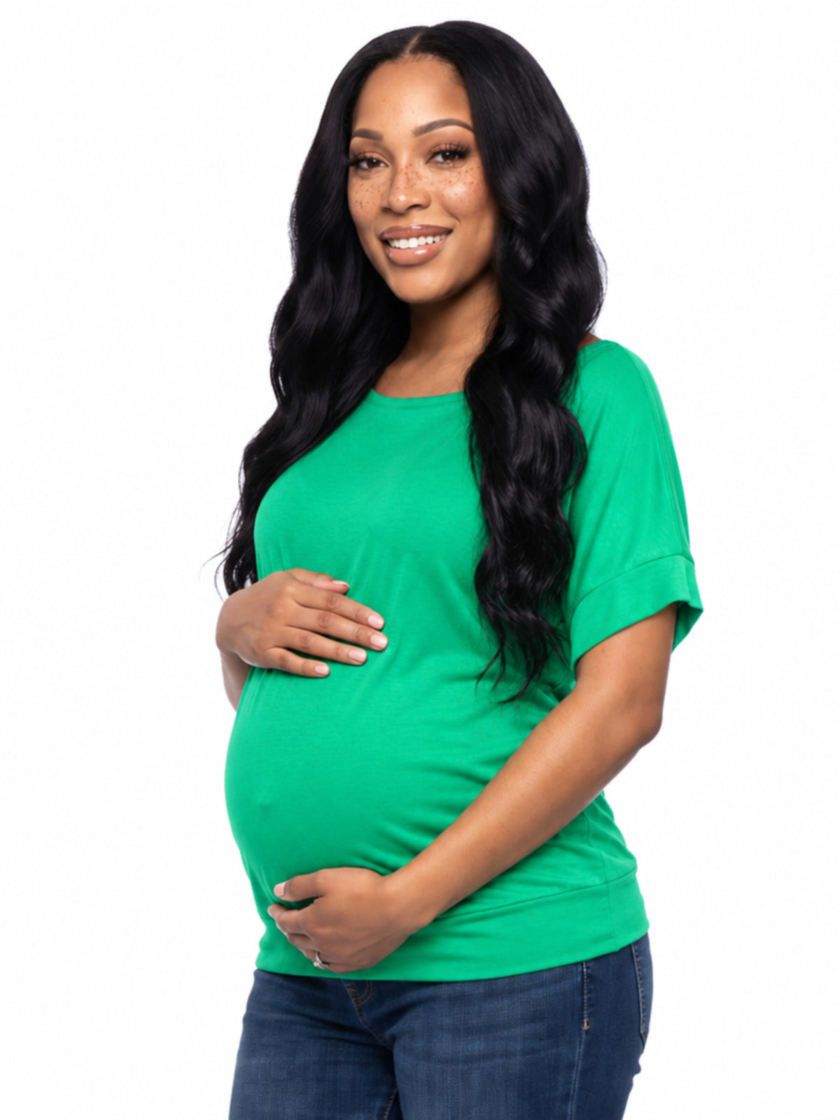 24seven Comfort Basic Maternity Wide Boat Neck Loose Fit Dolman Sleeve Top