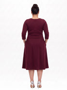 24seven Comfort Essential Curvy Elegant Pleated Three-Quarter Sleeve Midi Dress