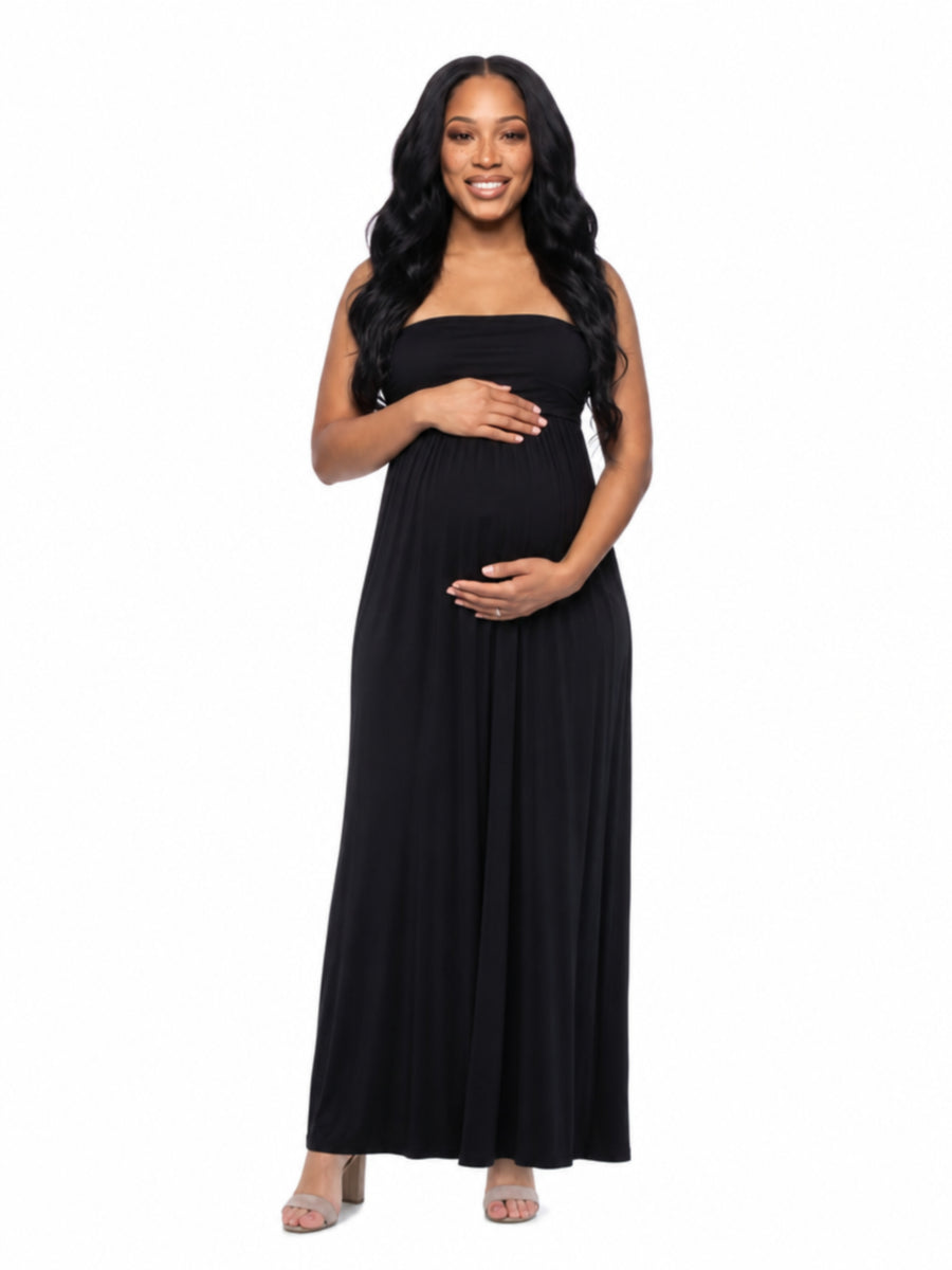24seven Comfort Essential Maternity Strapless Empire Waist Ruched Detail Pleated Maxi Dress
