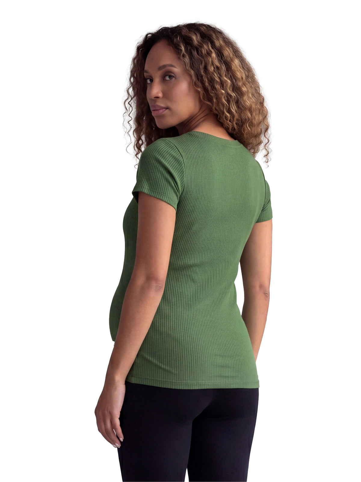 24seven Comfort Basic Maternity Ribbed Knit Round Neck Short Sleeve Top