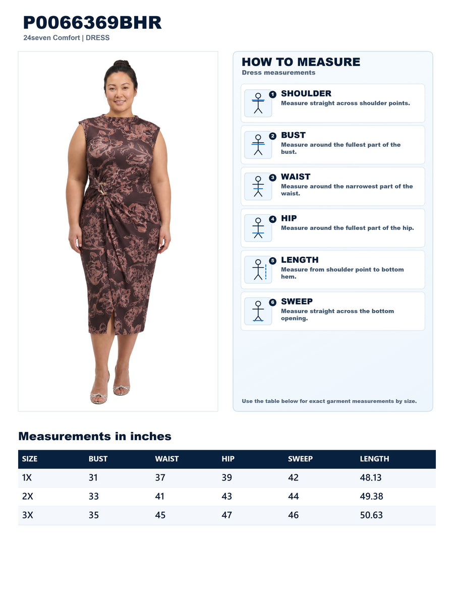 24seven Comfort Elevate Curvy Cap Sleeve Floral Twist Midi Dress