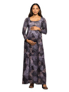 24seven Comfort Essential Maternity Grey Astract Print Square Neck Long Sleeve Empire Waist Maxi Dress