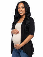 24seven Comfort Basic Maternity Open Front Elbow Sleeve Cascading Drape Loose Fit Jacket