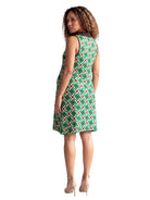 24seven Comfort Essential Maternity Green Geometric Print Sleeveless Collared Knee Length Dress