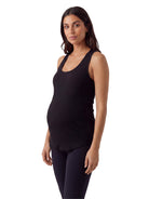 24seven Comfort Basic Maternity Ribbed Knit Sleeveless Scoop Neck Long Flared Tank Top