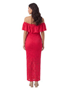 24seven Comfort Elevate Maternity Lace Off the Shoulder Side Slit Bodycon Maxi Dress