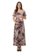 24seven Comfort Elevate Maternity Cold Shoulder with Ruffle Sleeves A Line Floral Maxi Dress