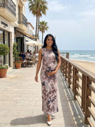 24seven Comfort Essential Maternity Brown Paisley Sleeveless Side Slit Bodycon A Line Maxi Dress