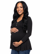 24seven Comfort Basic Maternity V Neck Long Sleeve Soft Flare Henley Style Tunic Top