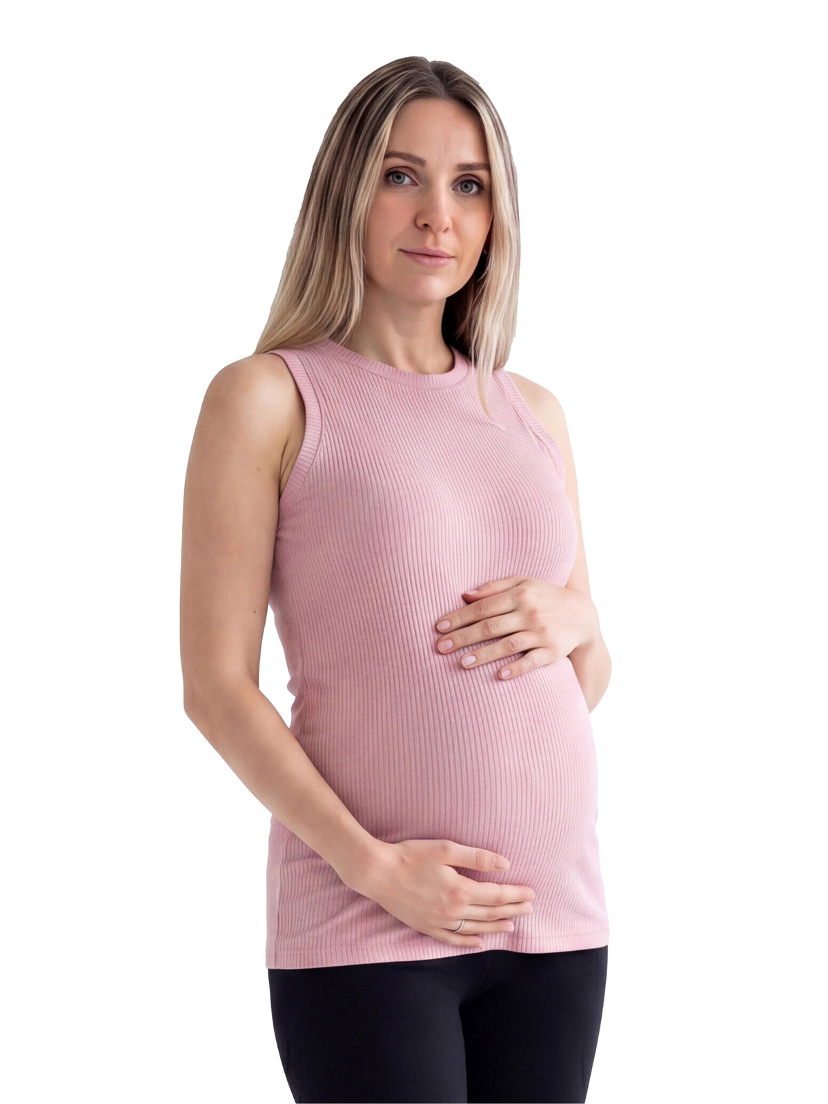 24seven Comfort Basic Maternity Ribbed Knit Round Neck Sleeveless Tank Top