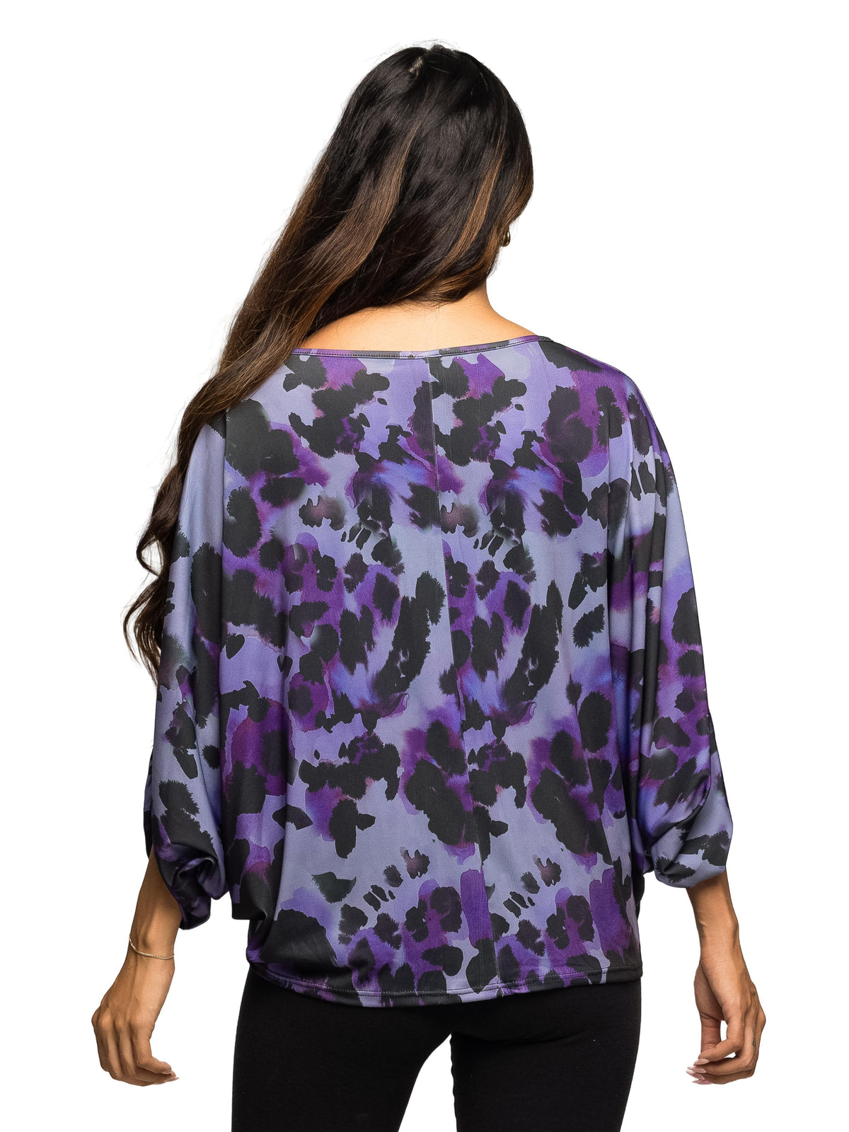 24seven Comfort Essential Maternity Purple Animal Print Boat Neck Batwing Sleeve Top