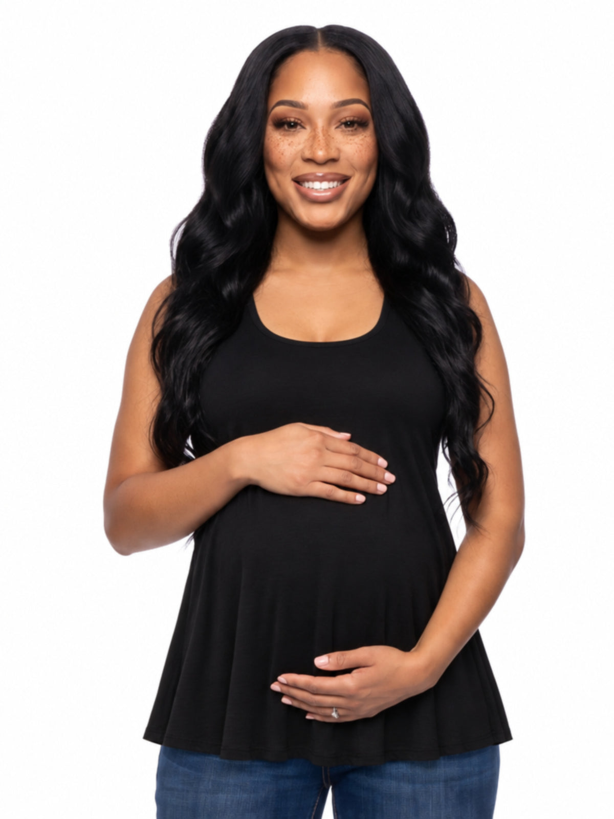 24seven Comfort Basic Maternity Scoop Neck Sleeveless Flared Tunic Tank Top