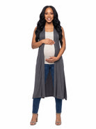 24seven Comfort Basic Maternity Sleeveless Open Front Side Slit Extra Long Jacket