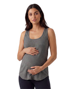 24seven Comfort Basic Maternity Ribbed Knit Sleeveless Scoop Neck Long Flared Tank Top