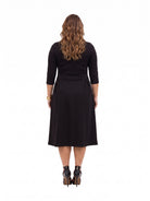 24seven Comfort Essential Curvy Elegant Pleated Three-Quarter Sleeve Midi Dress