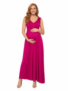 24seven Comfort Essential Maternity V Neck Sleeveless Empire Waist Belted Maxi Dress