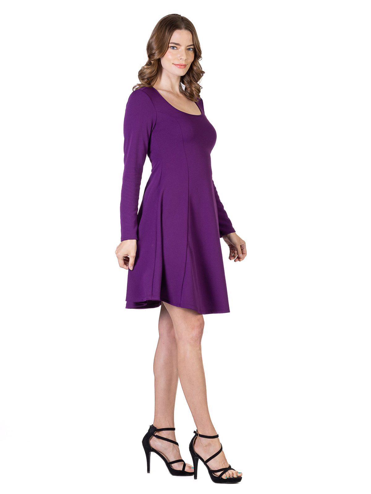 24seven Comfort Essential Petite Square Neck Long Sleeve Fit and Flare Dress