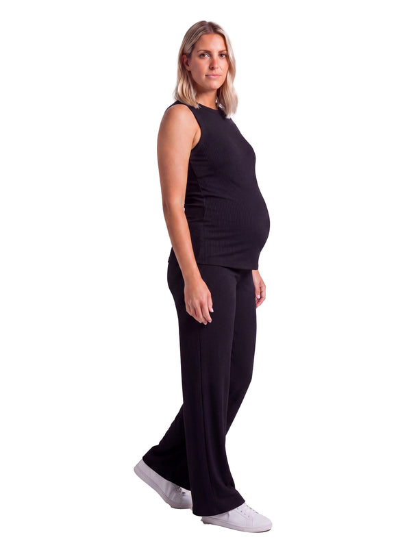 24seven Comfort Basic Maternity Ribbed Knit Tank Top and Elastic Waist Wide Leg Pant Set