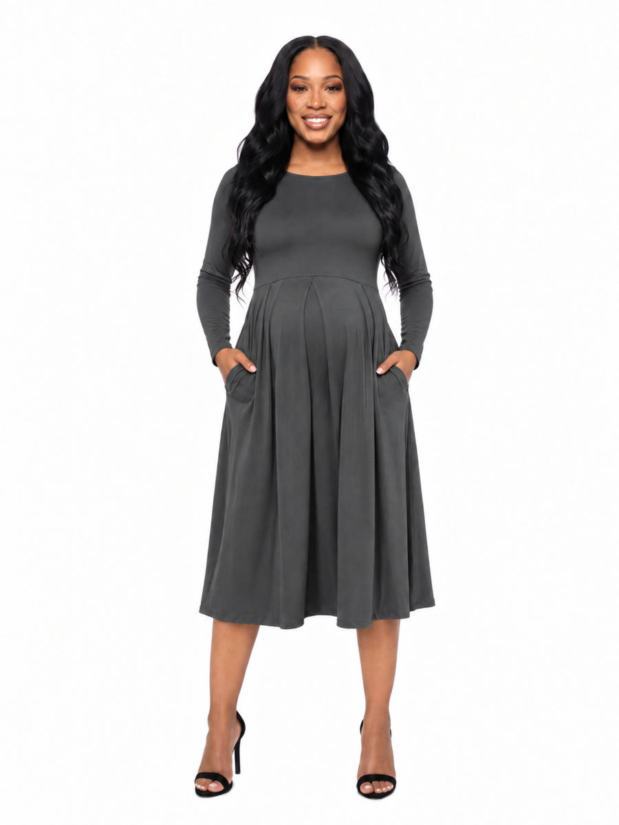 24seven Comfort Essential Maternity Midi Length Fit N Flare Pocket Dress