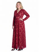 24seven Comfort Elevate Curvy Elegant V Neck Long Sleeve Floral Lace Dress