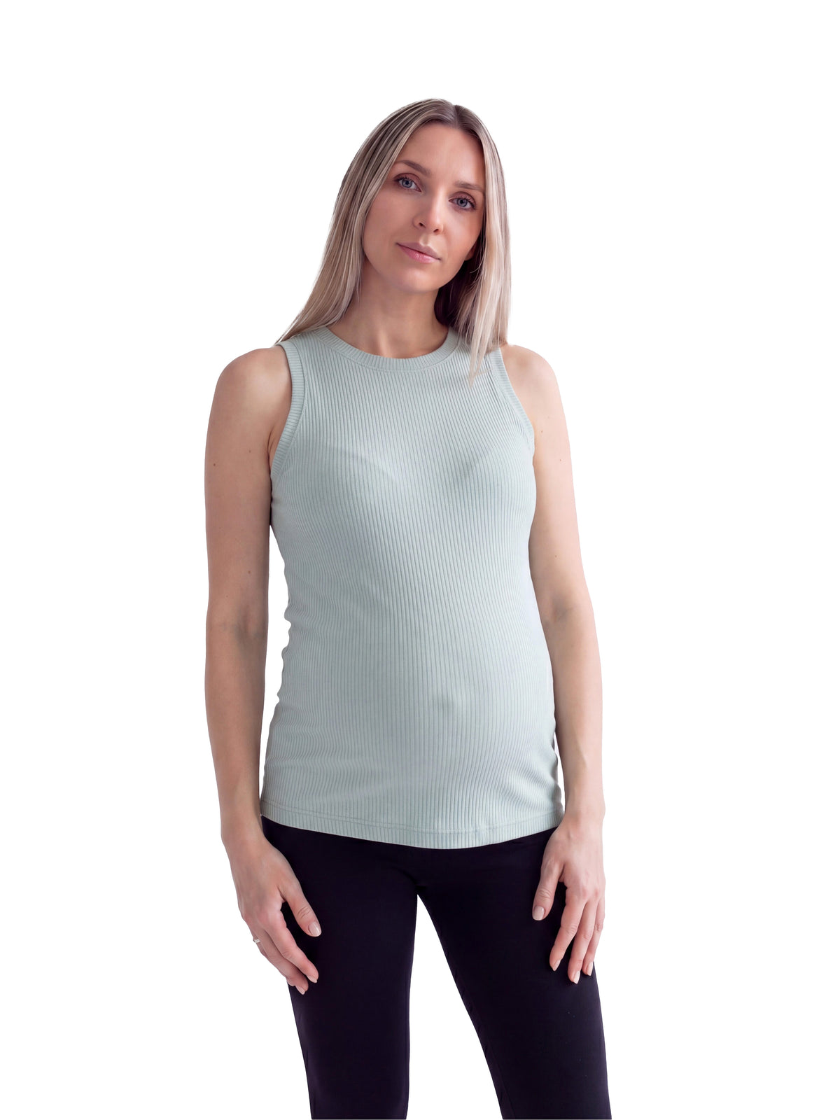 24seven Comfort Basic Maternity Ribbed Knit Round Neck Sleeveless Tank Top