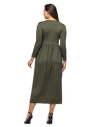 24seven Comfort Essential Petite Long Sleeve Square Neck Pleated Maxi Dress