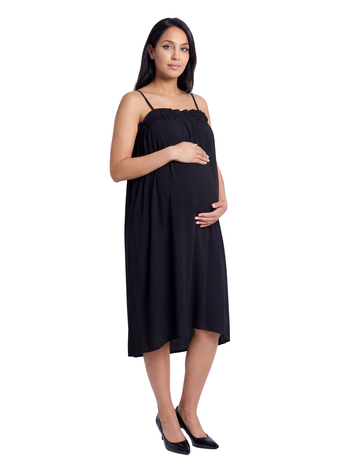 24seven Comfort Essential Maternity Spaghetti Strap Smocked Pocket A Line Maxi Dress