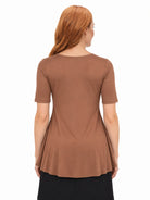 24seven Comfort Basic Maternity V Neck Elbow Sleeve Flared Henley Style Tunic Top