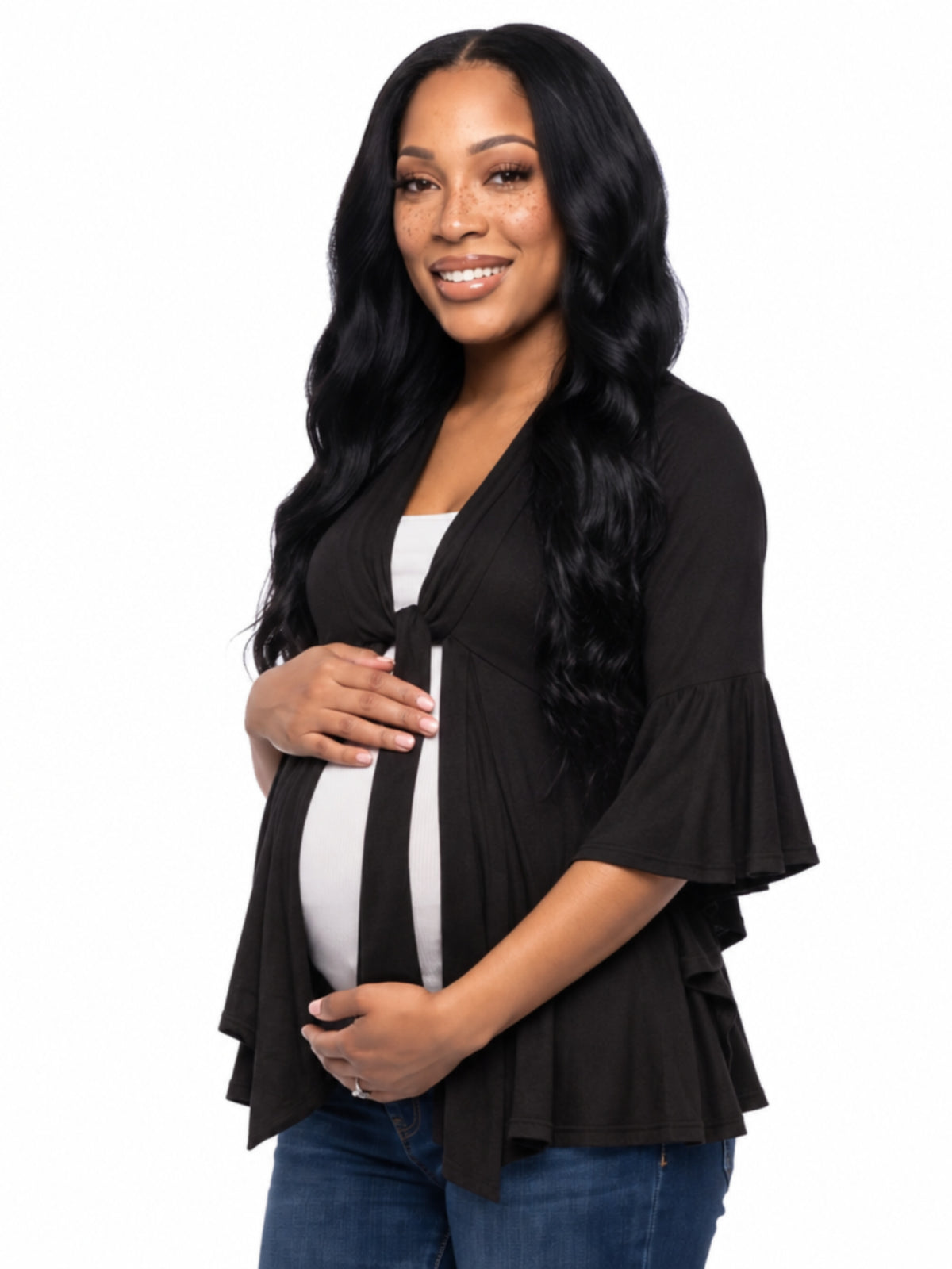 24seven Comfort Essential Maternity Tie Front Bell Sleeve Jacket