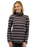 24seven Comfort Essential Womens Turtle Neck Long Sleeve Striped Top