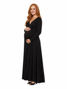 24seven Comfort Elevate Maternity V Neck Empire Waist Long Bishop Sleeve Maxi Dress