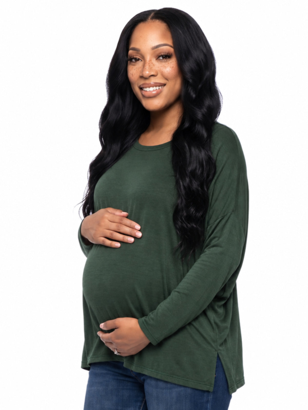 24seven Comfort Basic Maternity Wide Boat Neck Long Sleeve Dolman Style Top