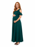 24seven Comfort Elevate Maternity Ruffle Cold Shoulder A Line Maxi Dress