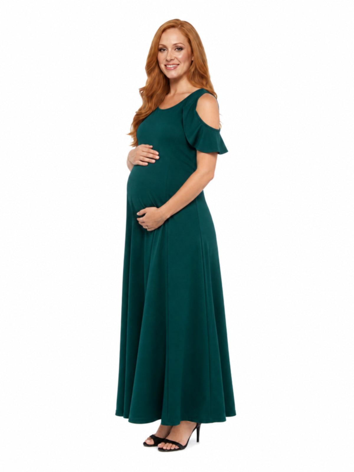 24seven Comfort Elevate Maternity Ruffle Cold Shoulder A Line Maxi Dress