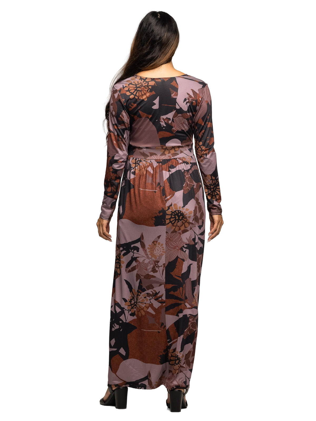 24seven Comfort Elevate Maternity Gray Floral Print Long Sleeve Wrap Maxi Dress