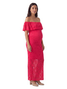 24seven Comfort Elevate Maternity Lace Off the Shoulder Side Slit Bodycon Maxi Dress