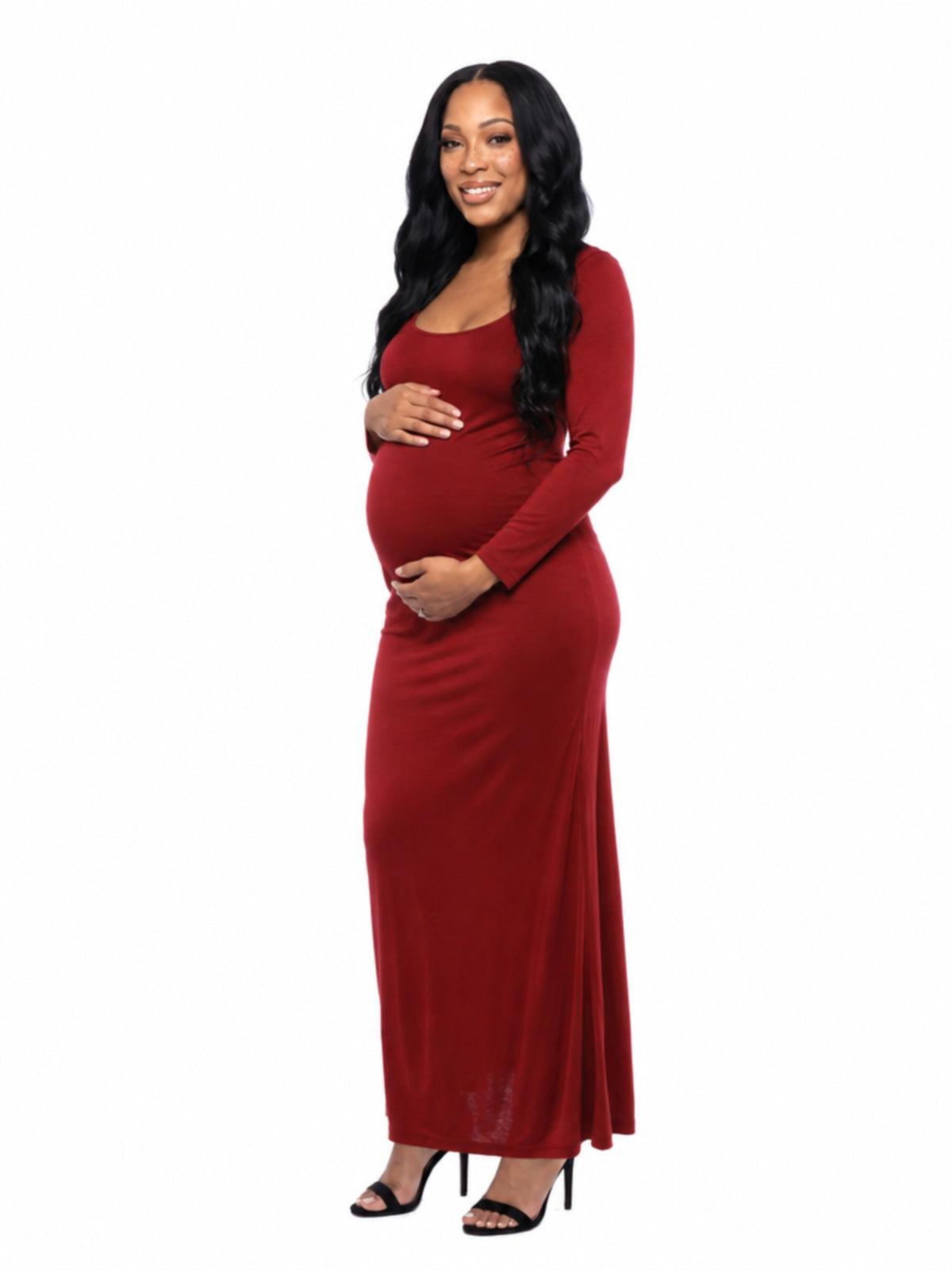 24seven Comfort Essential Maternity Scoop Neck Long Sleeve Maxi A Line Dress