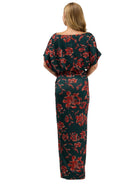 24seven Comfort Elevate Womens Floral Short Batwing Sleeve Boat Neck Ruched Waist Long Maxi Dress