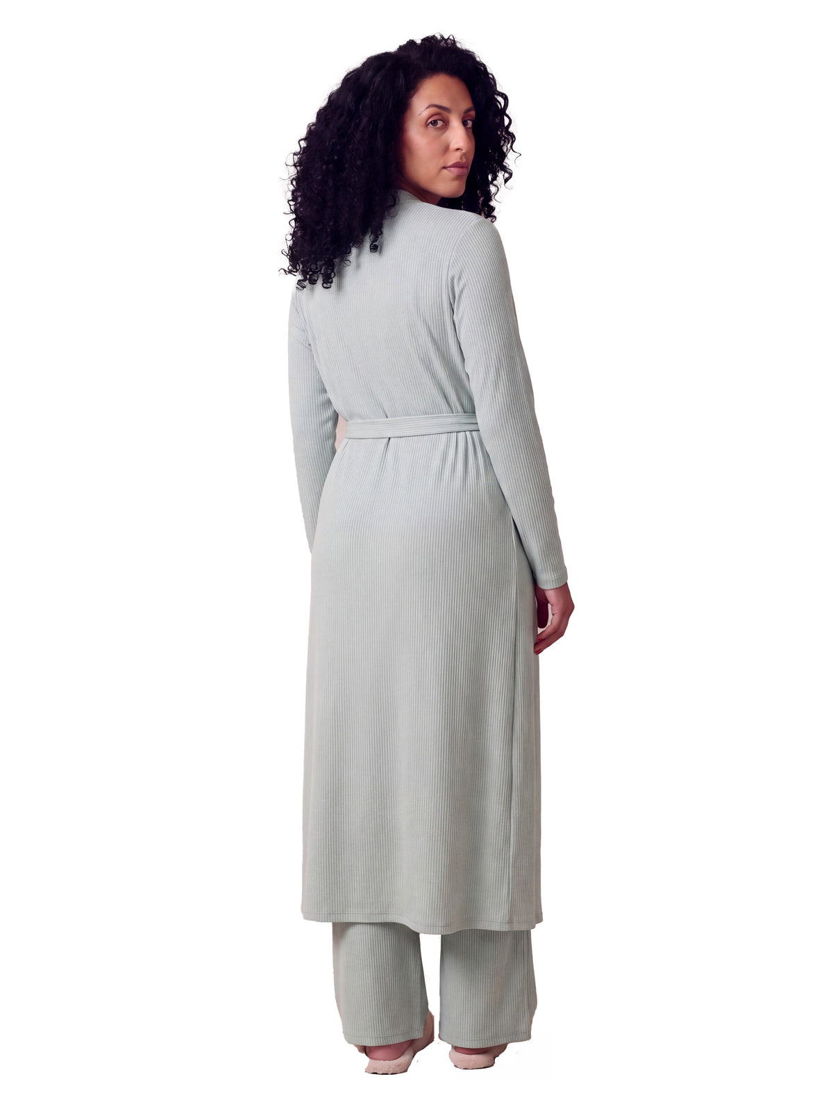 24seven Comfort Basic Maternity Long Sleeve Tie Waist Soft Jacket and Elastic Waist Wide Leg Pant Set