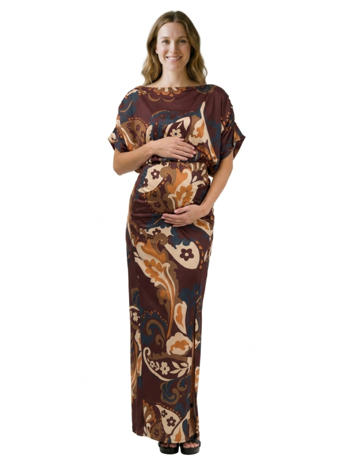 24seven Comfort Elevate Maternity Elegant Scoop Neck with Dolman Sleeves Maxi Dress