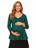 24seven Comfort Basic Maternity Three Quarter Sleeve V Neck Swing Tunic Top