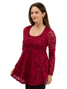 24seven Comfort Elevate Womens Lace Long Sleeve Scoop Neck Tunic Top