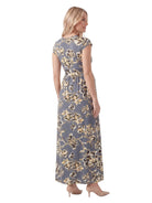 24seven Comfort Essential Maternity Floral V Neck Cap Sleeve Side Slit Pocket Maxi Dress